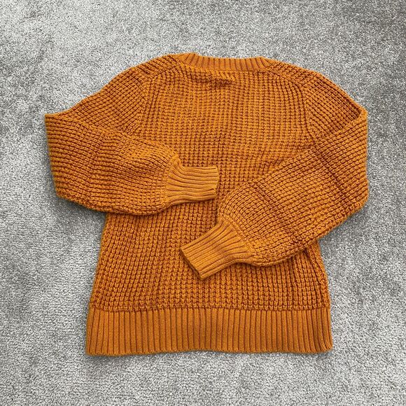 J.Crew Sweater Womens Medium Orange Pullover Knit V Neck Sweatshirt 100% Cotton - Picture 2 of 8